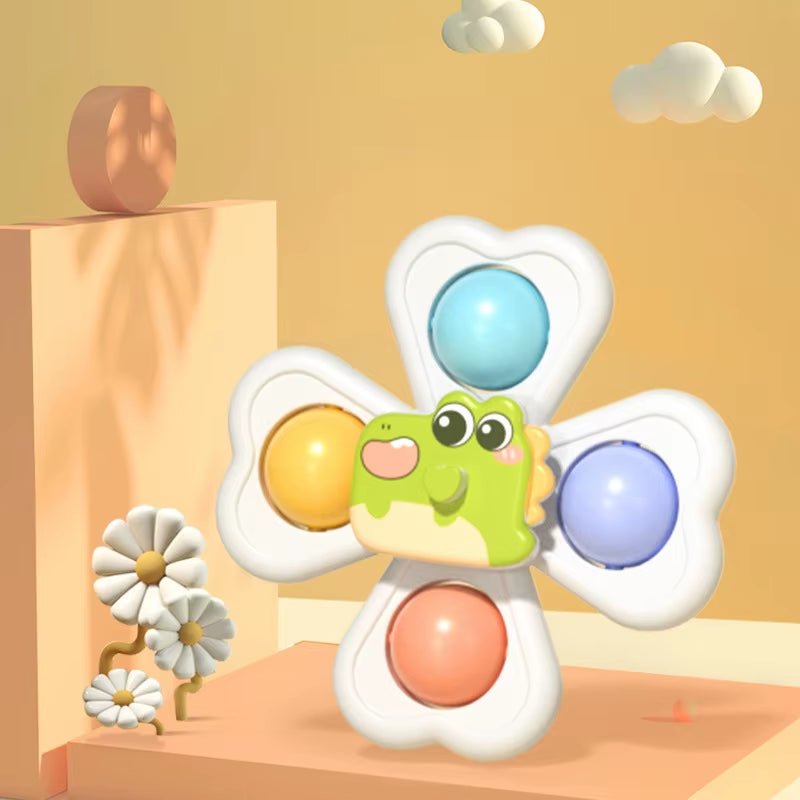 3 in 1 Suction Cups Spinning Top Toy for Baby Game Infant Teether Relief Stress Educational Rotating Rattle Bath Toys for Kids