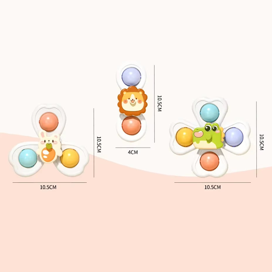 3 in 1 Suction Cups Spinning Top Toy for Baby Game Infant Teether Relief Stress Educational Rotating Rattle Bath Toys for Kids