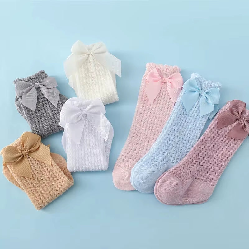 0-24Month Baby Girl Socks Toddler Bow Cotton Summer Mesh Lace Baby Knee Socks Newborn Infant Baby Princess Long Socks 2024 New