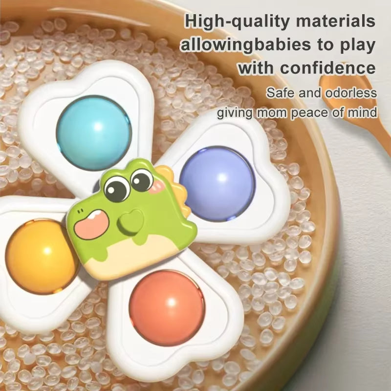 3 in 1 Suction Cups Spinning Top Toy for Baby Game Infant Teether Relief Stress Educational Rotating Rattle Bath Toys for Kids
