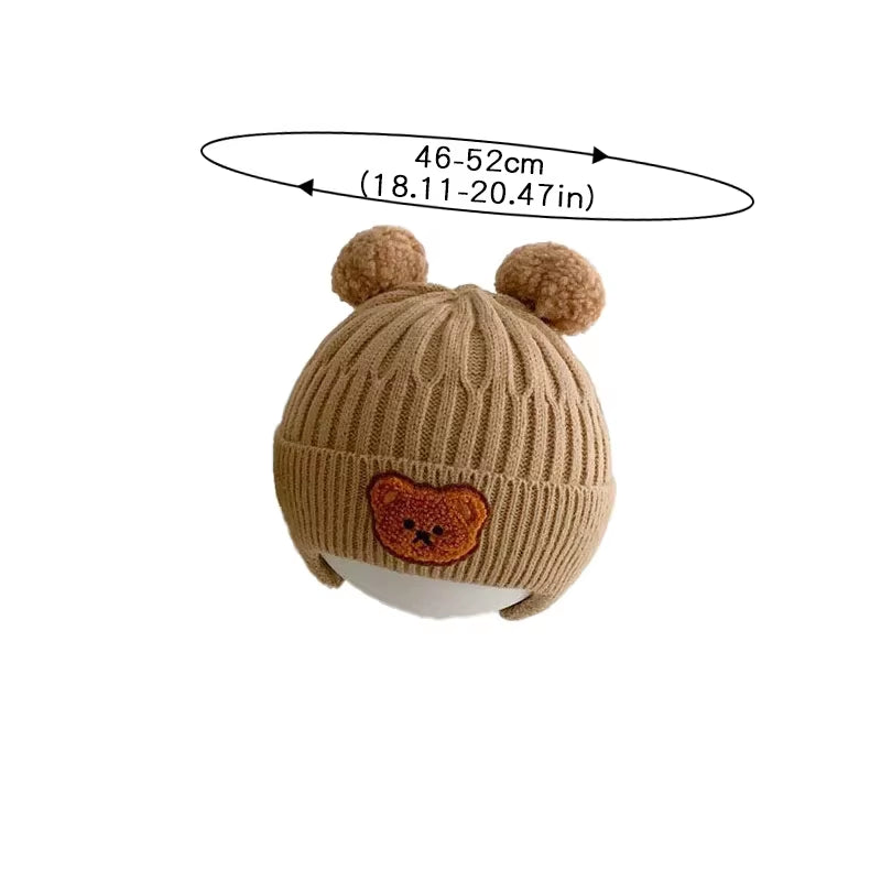 Baby Wool Hat Cute Bear Ear Protection Hat Children Winter Thickened Warm Knitted Korean Version of the Baby Hat