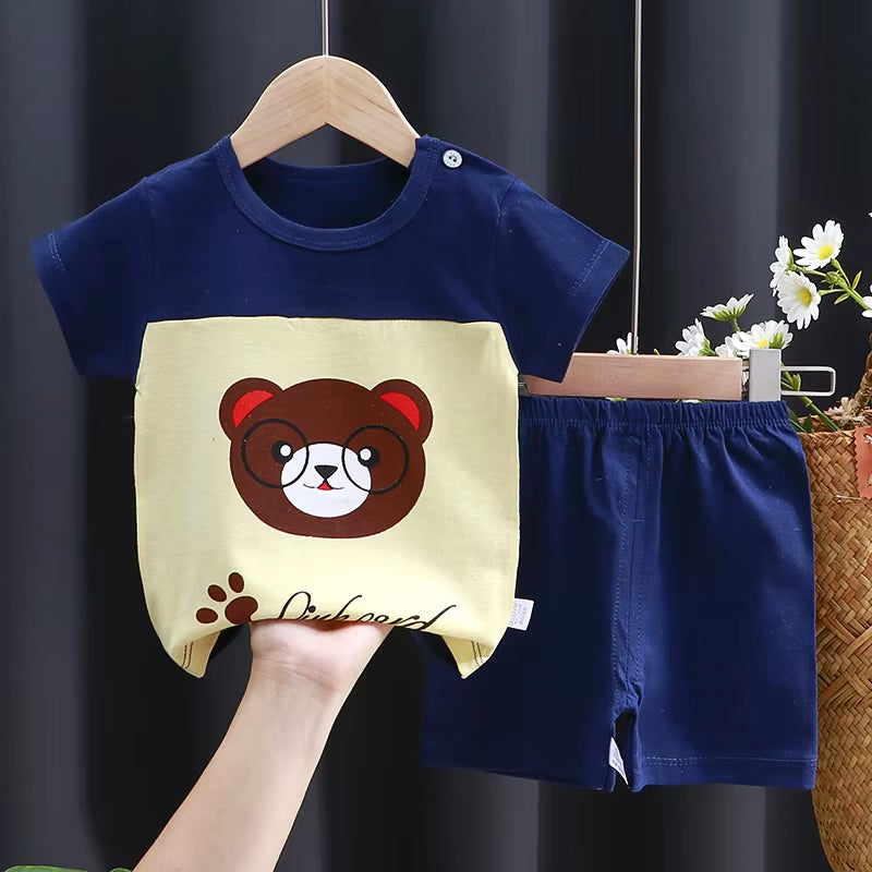 Kids Clothes Set Baby Boy/Girl T-Shirt + Shorts Summer Clothing Cotton Cartoon Casual Boys Tracksuit Children Baby Clothes Set