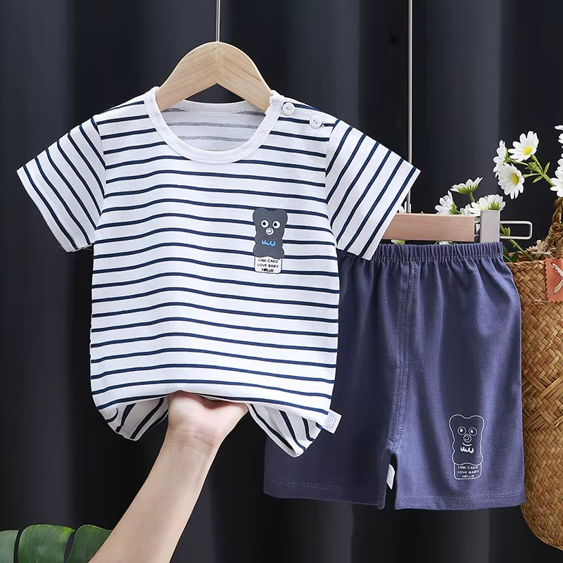 Kids Clothes Set Baby Boy/Girl T-Shirt + Shorts Summer Clothing Cotton Cartoon Casual Boys Tracksuit Children Baby Clothes Set