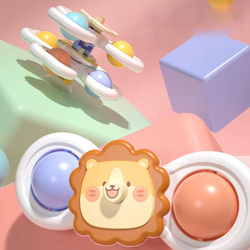 3 in 1 Suction Cups Spinning Top Toy for Baby Game Infant Teether Relief Stress Educational Rotating Rattle Bath Toys for Kids