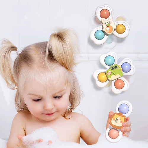 3 in 1 Suction Cups Spinning Top Toy for Baby Game Infant Teether Relief Stress Educational Rotating Rattle Bath Toys for Kids
